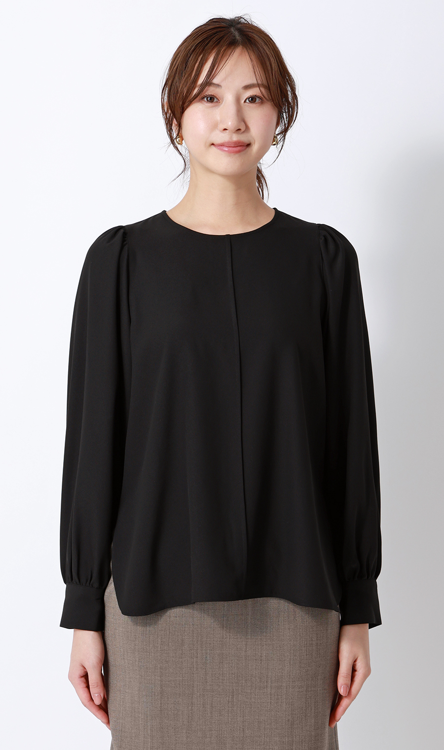 ボリュームスリーブブラウス【長袖】 ブラック S