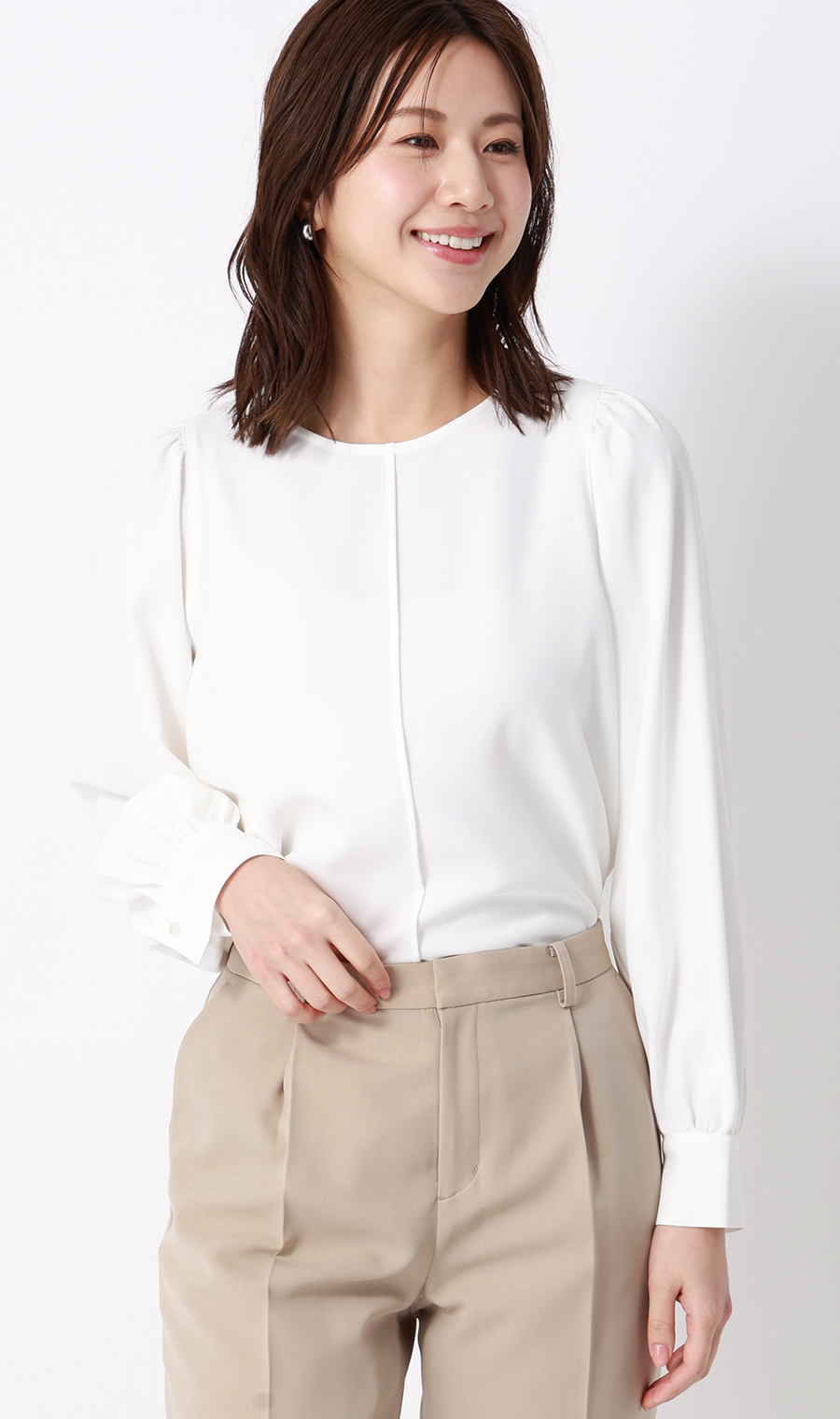 ボリュームスリーブブラウス【長袖】 ホワイト S