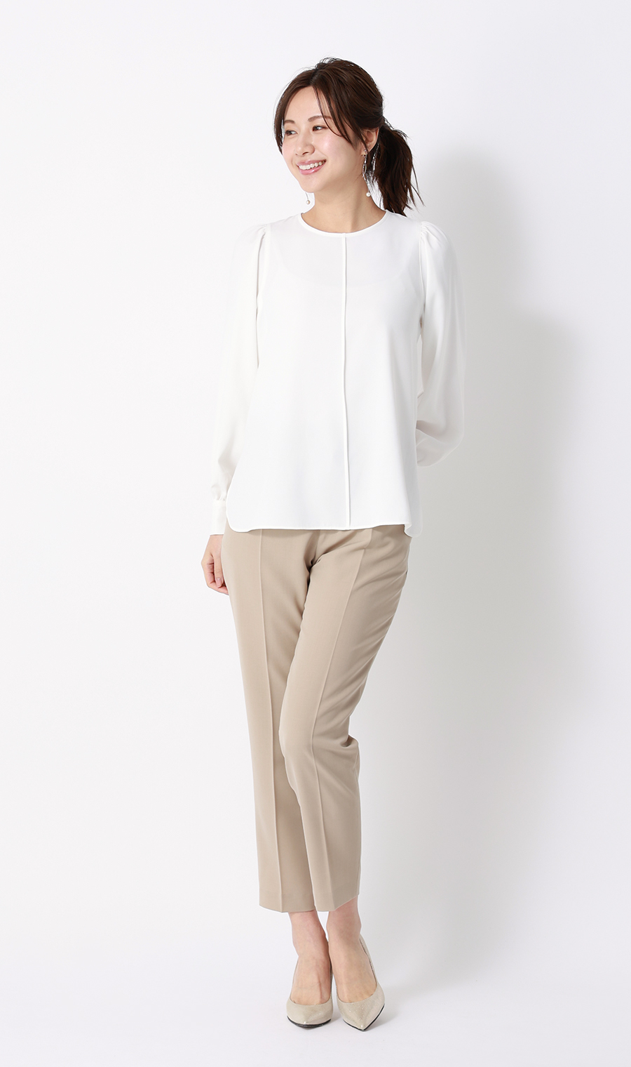 ボリュームスリーブブラウス【長袖】 ホワイト S