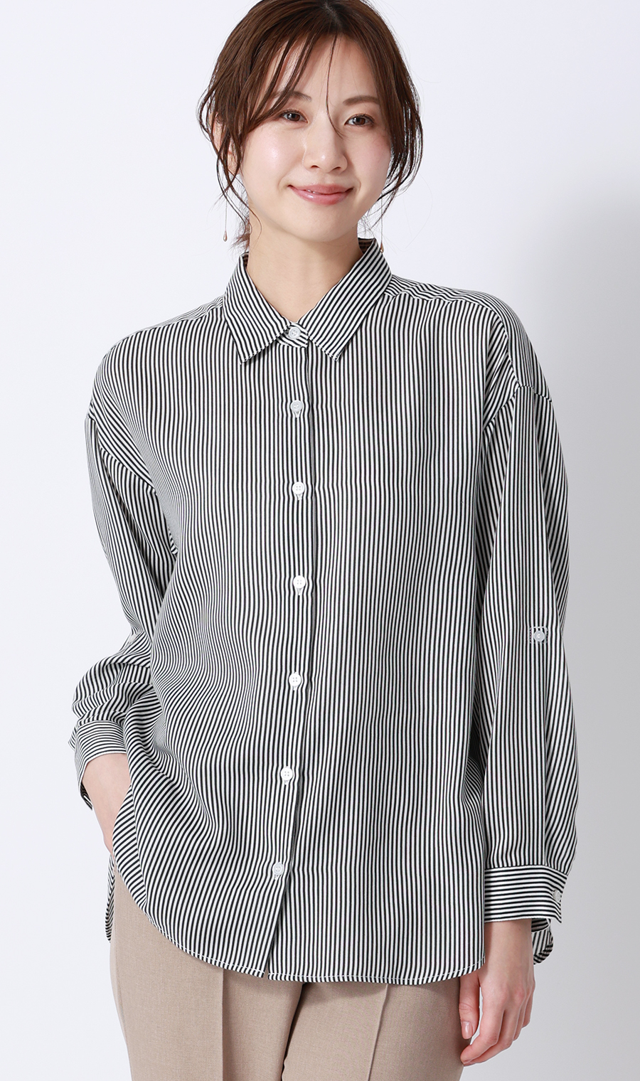 ロンドンストライプシャツ【長袖】 ブラック M