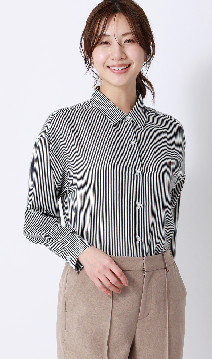 ロンドンストライプシャツ【長袖】 ブラック M