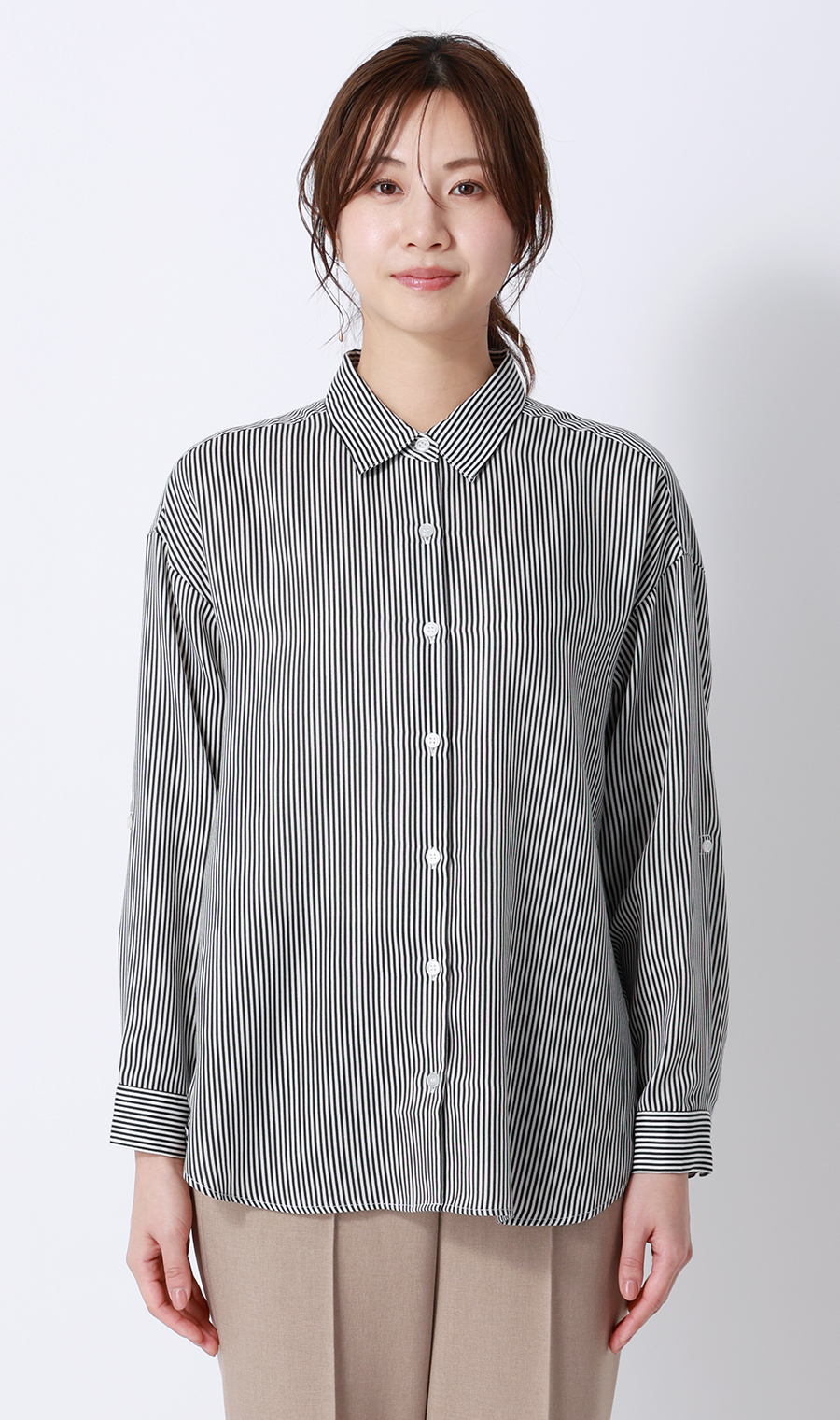 ロンドンストライプシャツ【長袖】 ブラック M