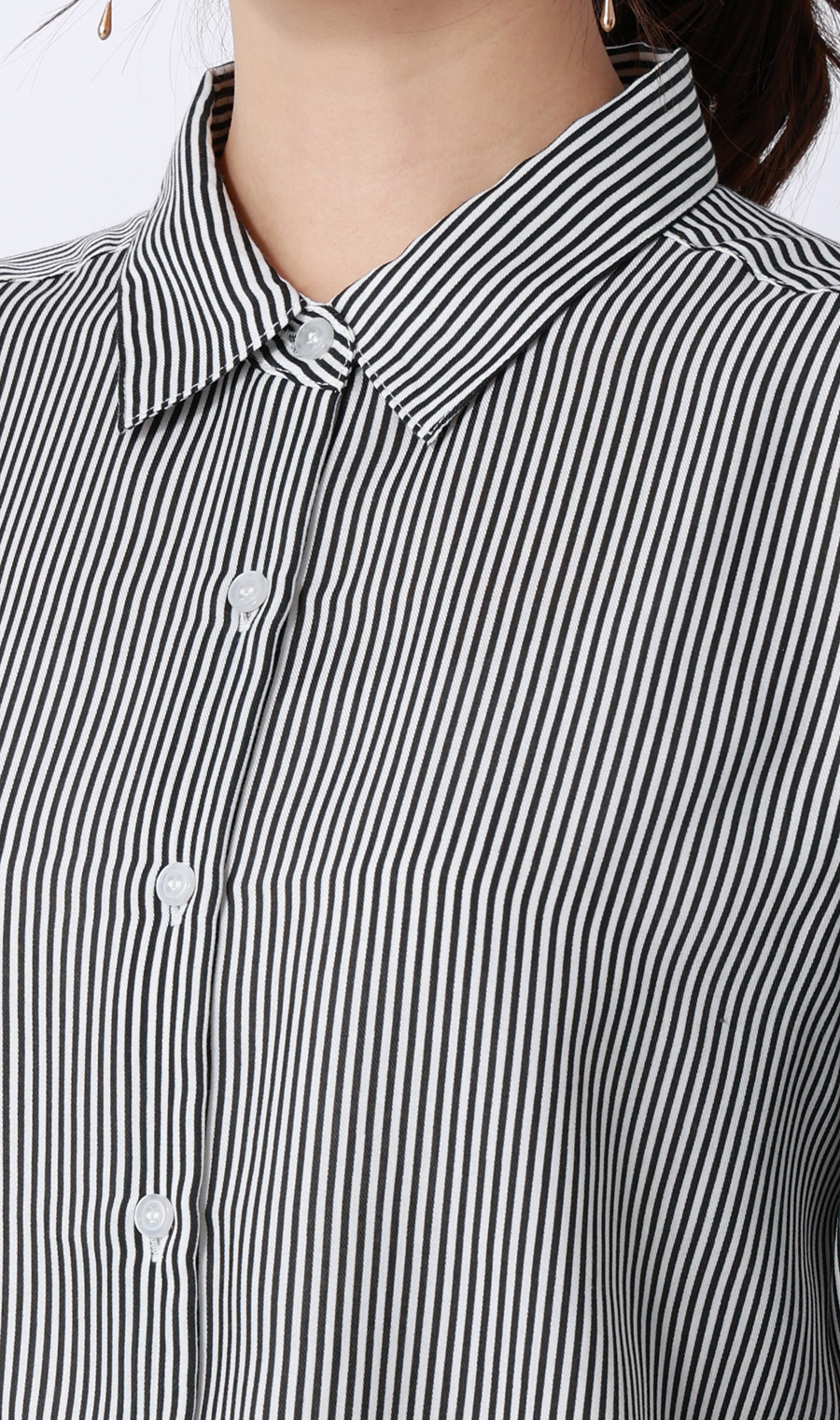 ロンドンストライプシャツ【長袖】 ブラック M