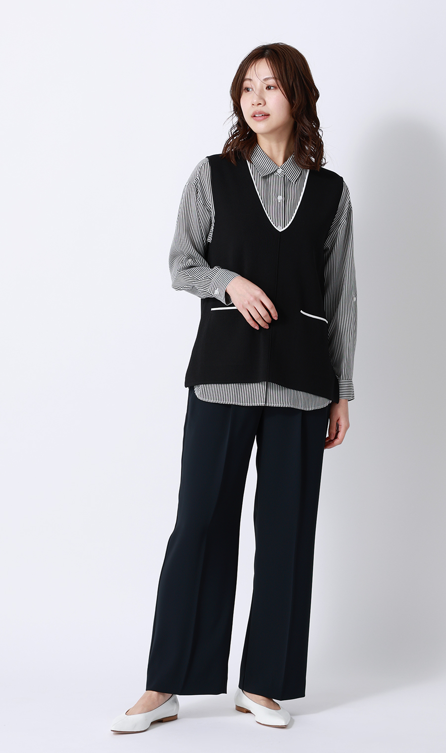 ロンドンストライプシャツ【長袖】 ブラック M