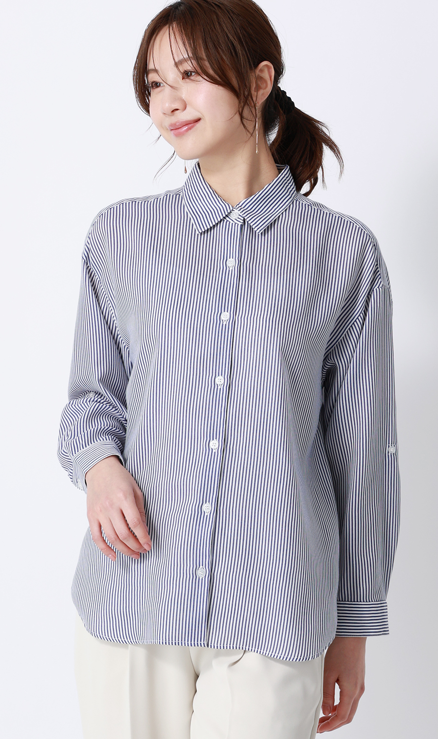 ロンドンストライプシャツ【長袖】 ブルー M