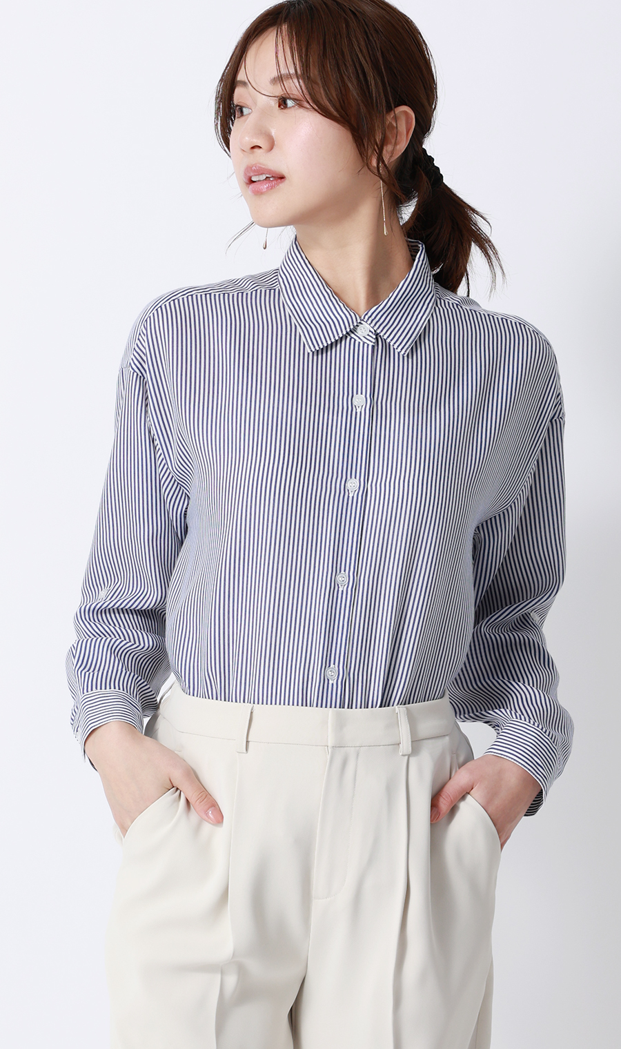 ロンドンストライプシャツ【長袖】 ブルー M