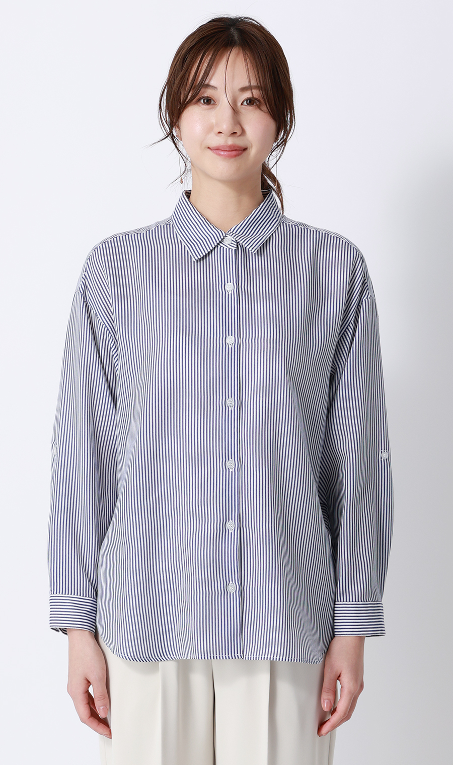 ロンドンストライプシャツ【長袖】 ブルー M