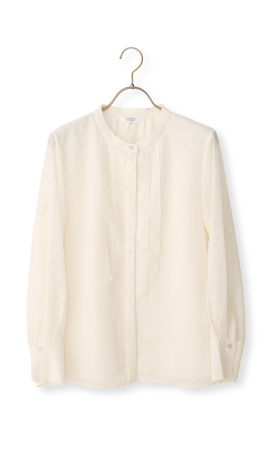 バンドカラーカットジャガードブラウス【長袖】 クリーム S