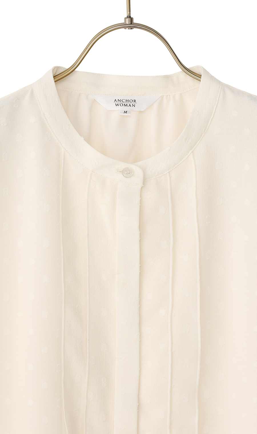 バンドカラーカットジャガードブラウス【長袖】 クリーム S