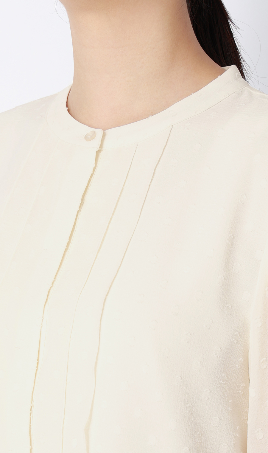 バンドカラーカットジャガードブラウス【長袖】 クリーム S