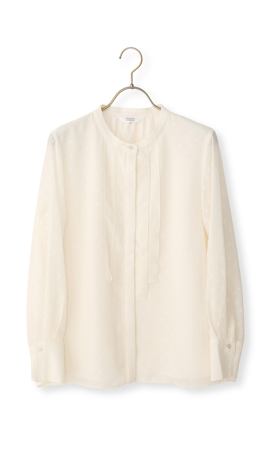 バンドカラーカットジャガードブラウス【長袖】 クリーム S