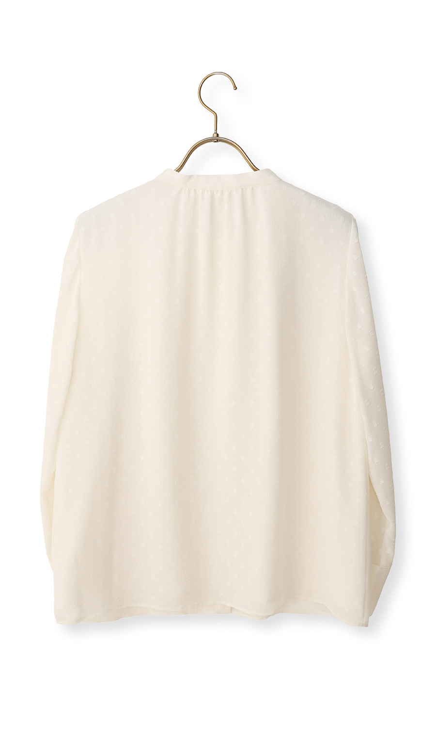 バンドカラーカットジャガードブラウス【長袖】 クリーム S