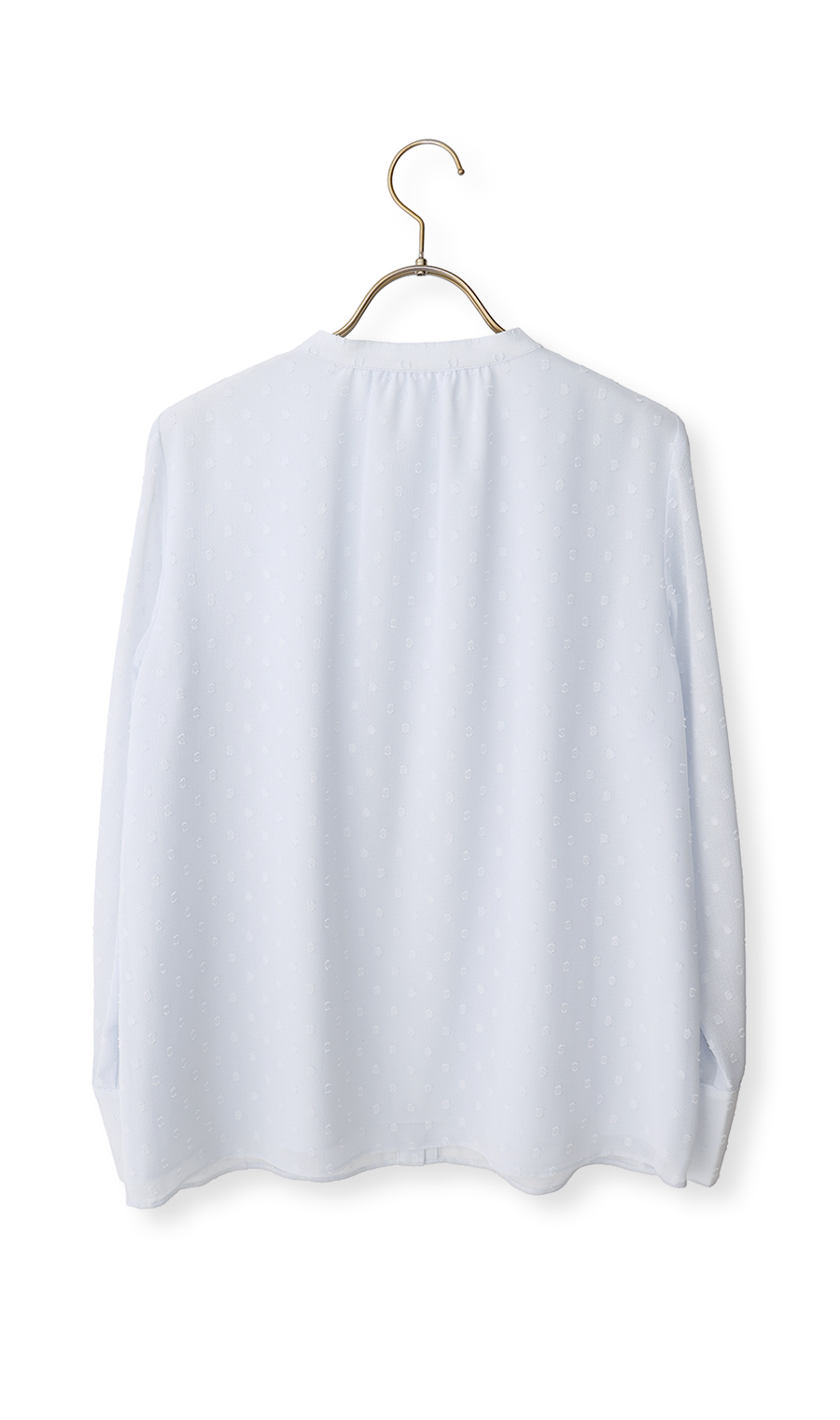 バンドカラーカットジャガードブラウス【長袖】 サックス S