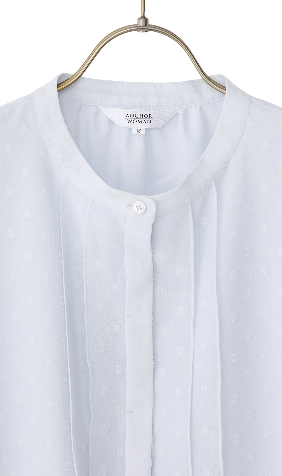 バンドカラーカットジャガードブラウス【長袖】 サックス S