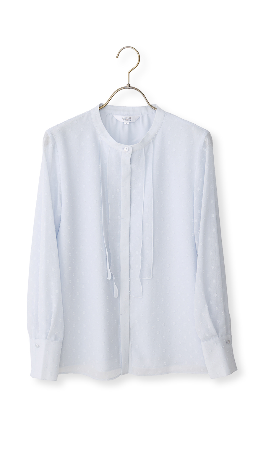 バンドカラーカットジャガードブラウス【長袖】 サックス S