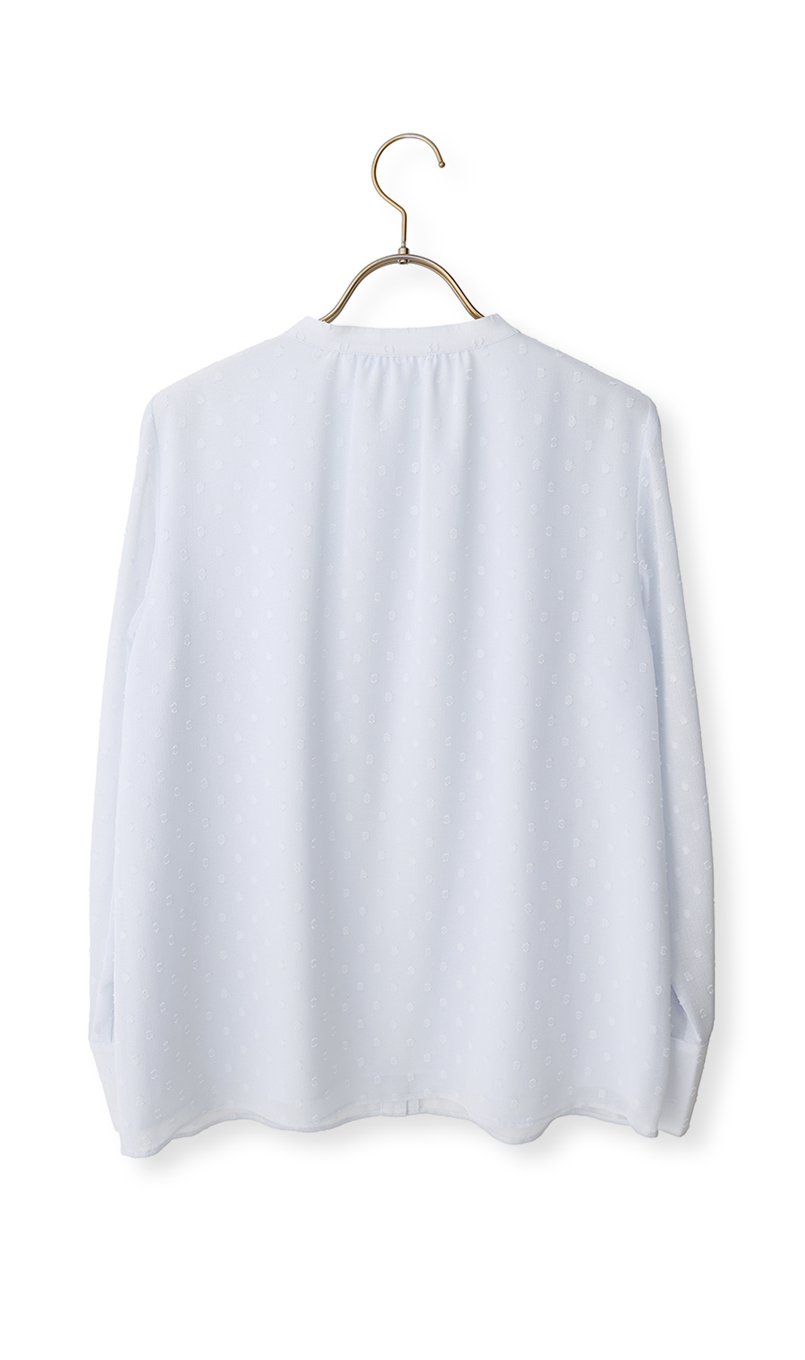 バンドカラーカットジャガードブラウス【長袖】 サックス S