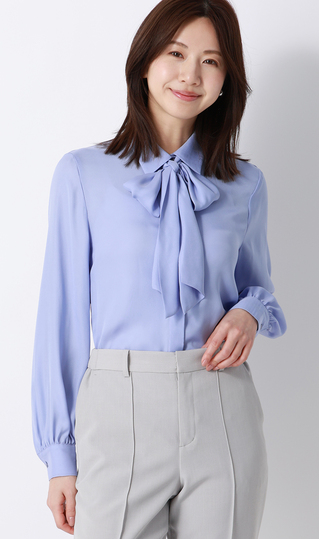 ボウタイ付きとろみシャツ【長袖】【2WAY】