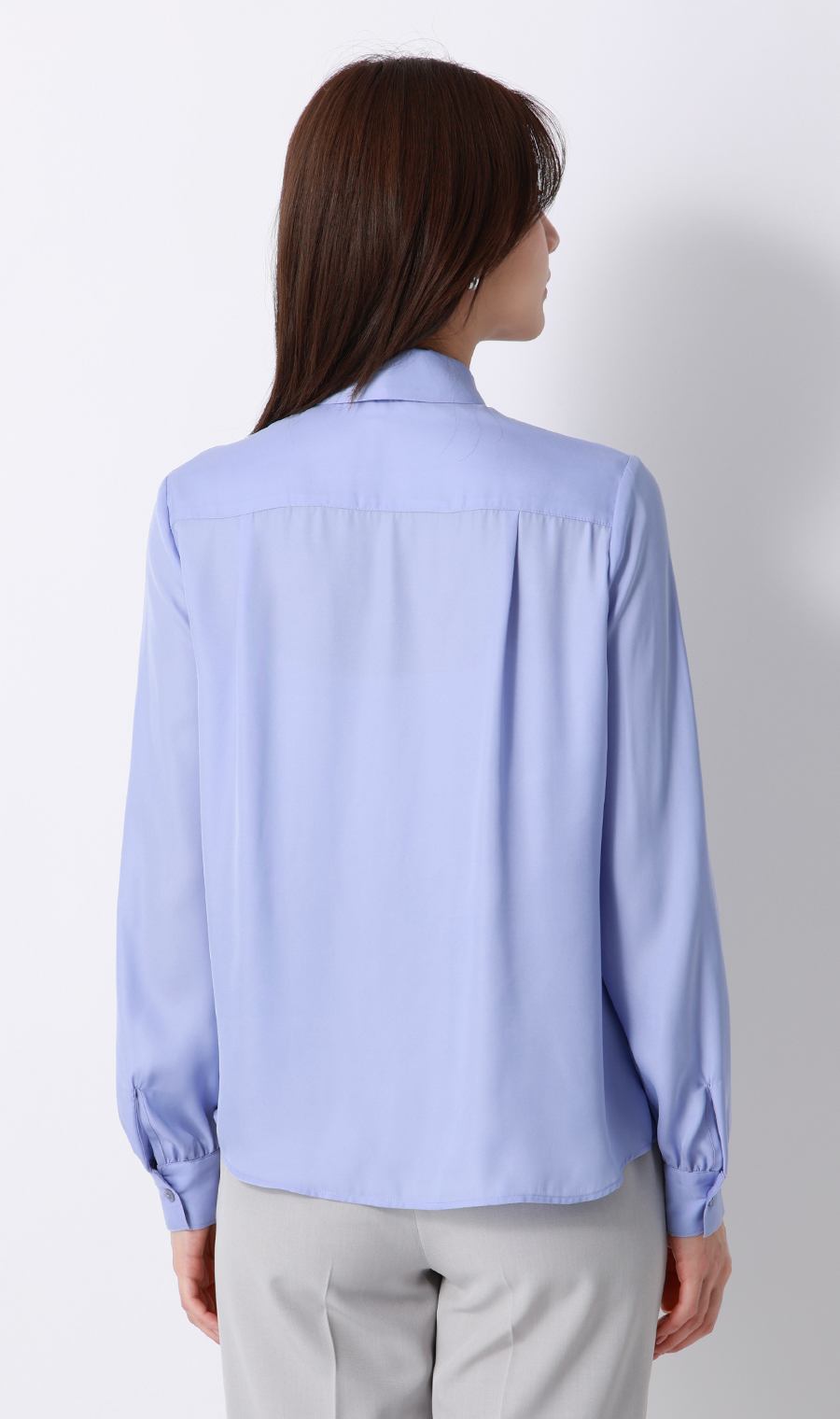 ボウタイ付きとろみシャツ【長袖】【2WAY】 サックス M