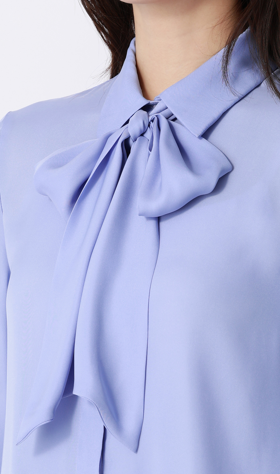 ボウタイ付きとろみシャツ【長袖】【2WAY】 サックス M