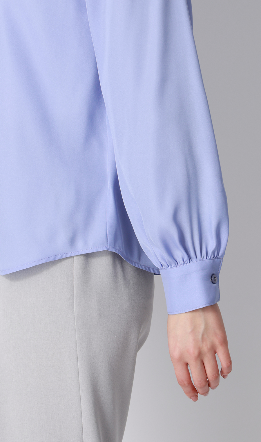 ボウタイ付きとろみシャツ【長袖】【2WAY】 サックス M