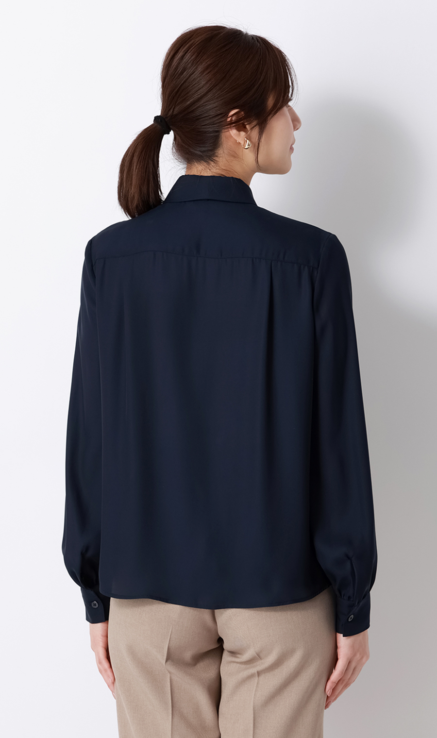 ボウタイ付きとろみシャツ【長袖】【2WAY】 ネイビー M