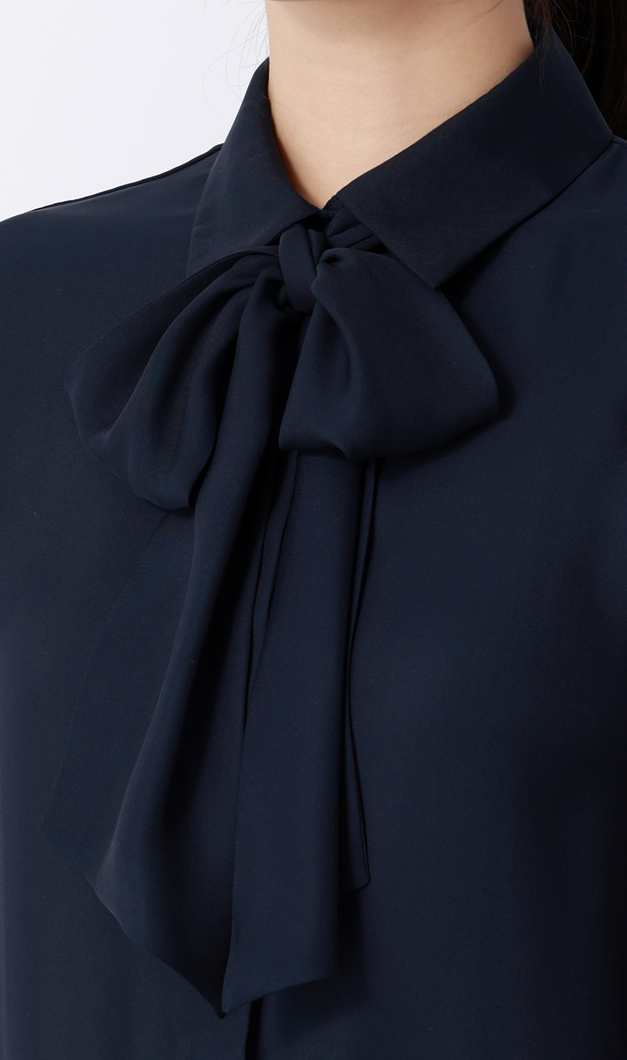 ボウタイ付きとろみシャツ【長袖】【2WAY】 ネイビー M