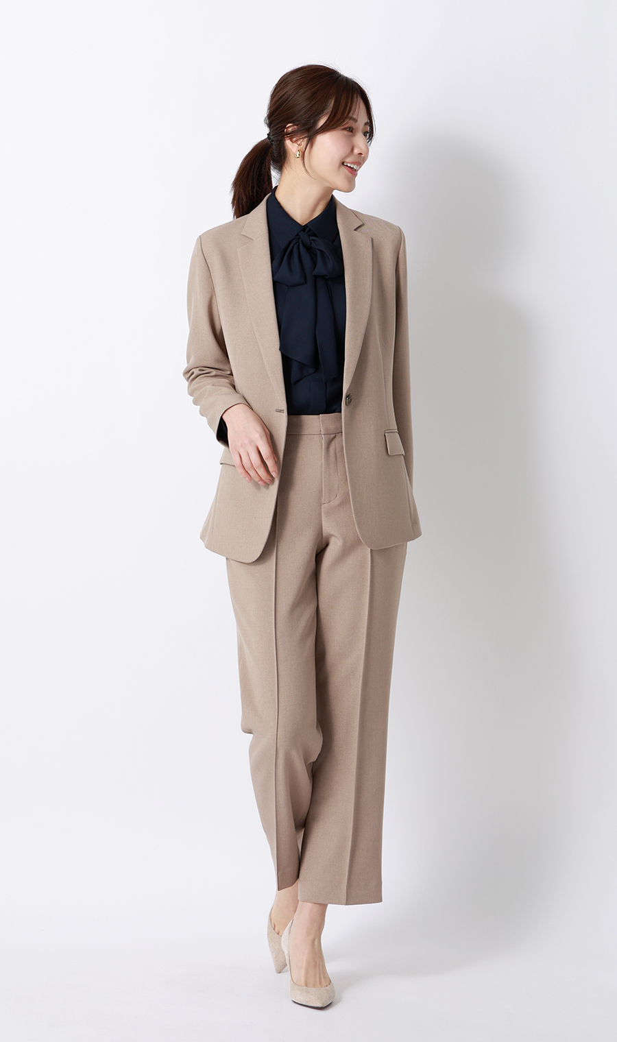 ボウタイ付きとろみシャツ【長袖】【2WAY】 ネイビー M