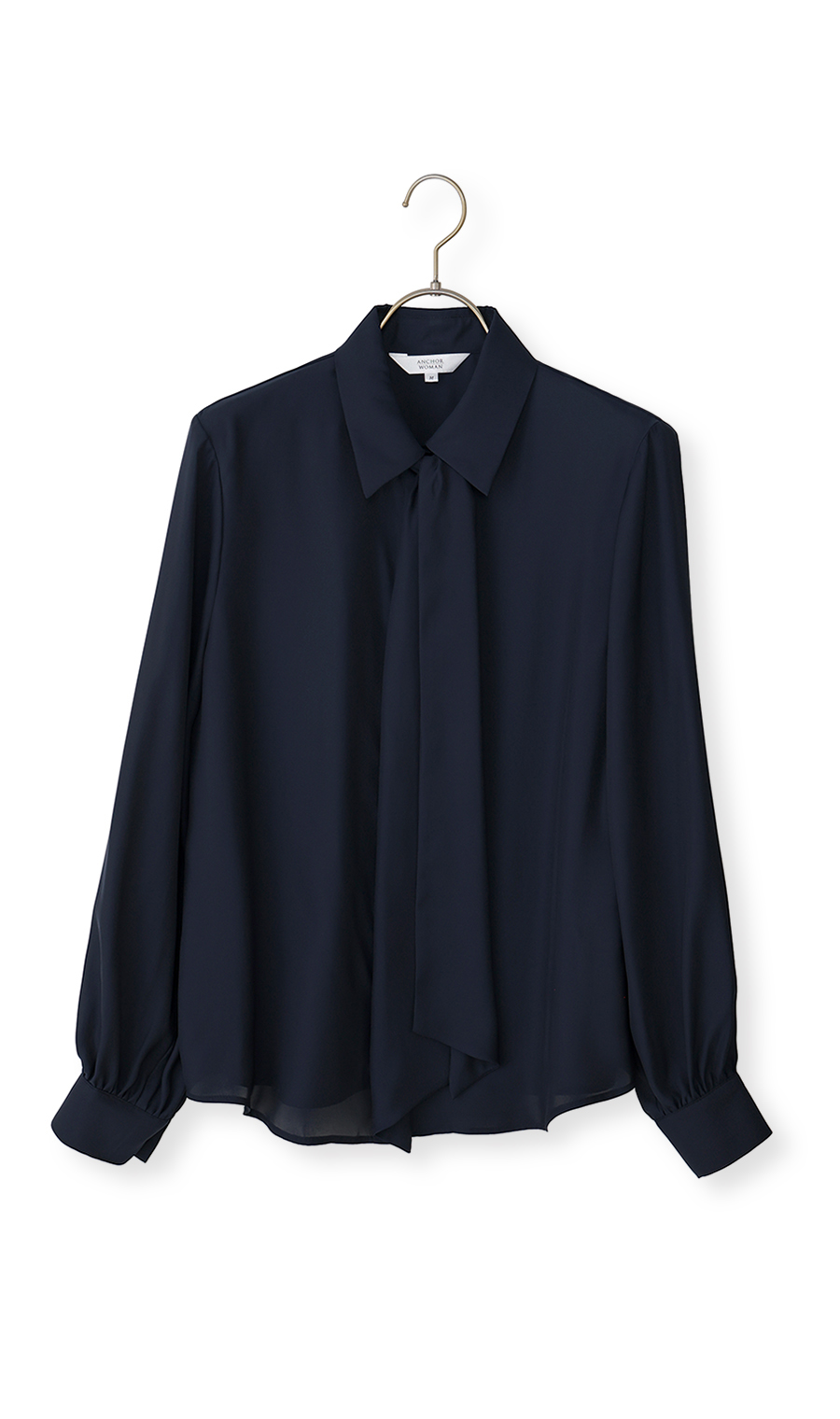 ボウタイ付きとろみシャツ【長袖】【2WAY】 ネイビー M