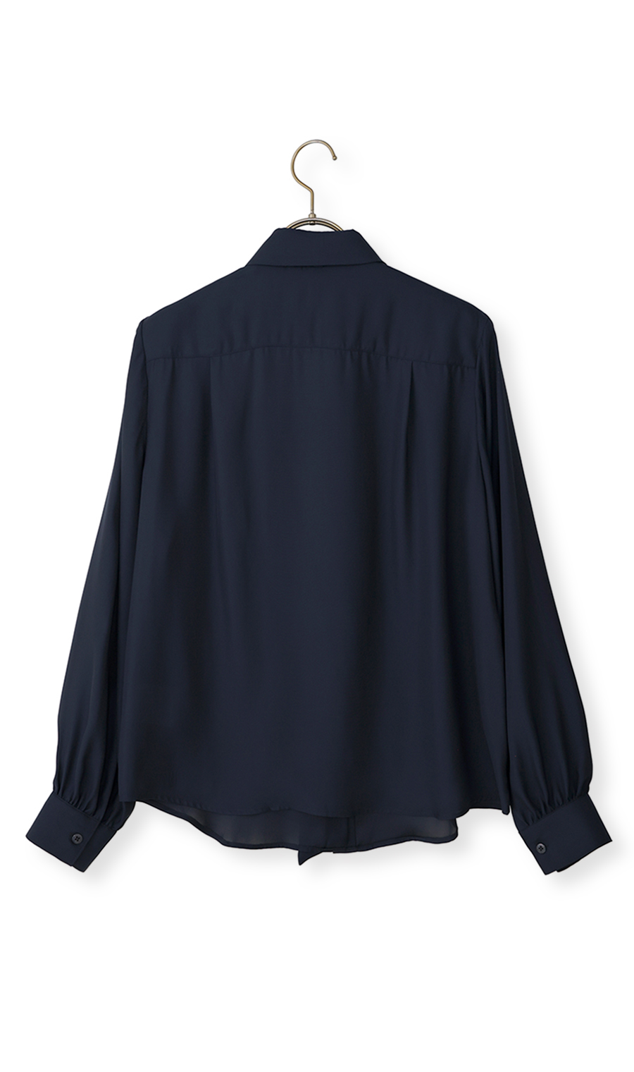 ボウタイ付きとろみシャツ【長袖】【2WAY】 ネイビー M