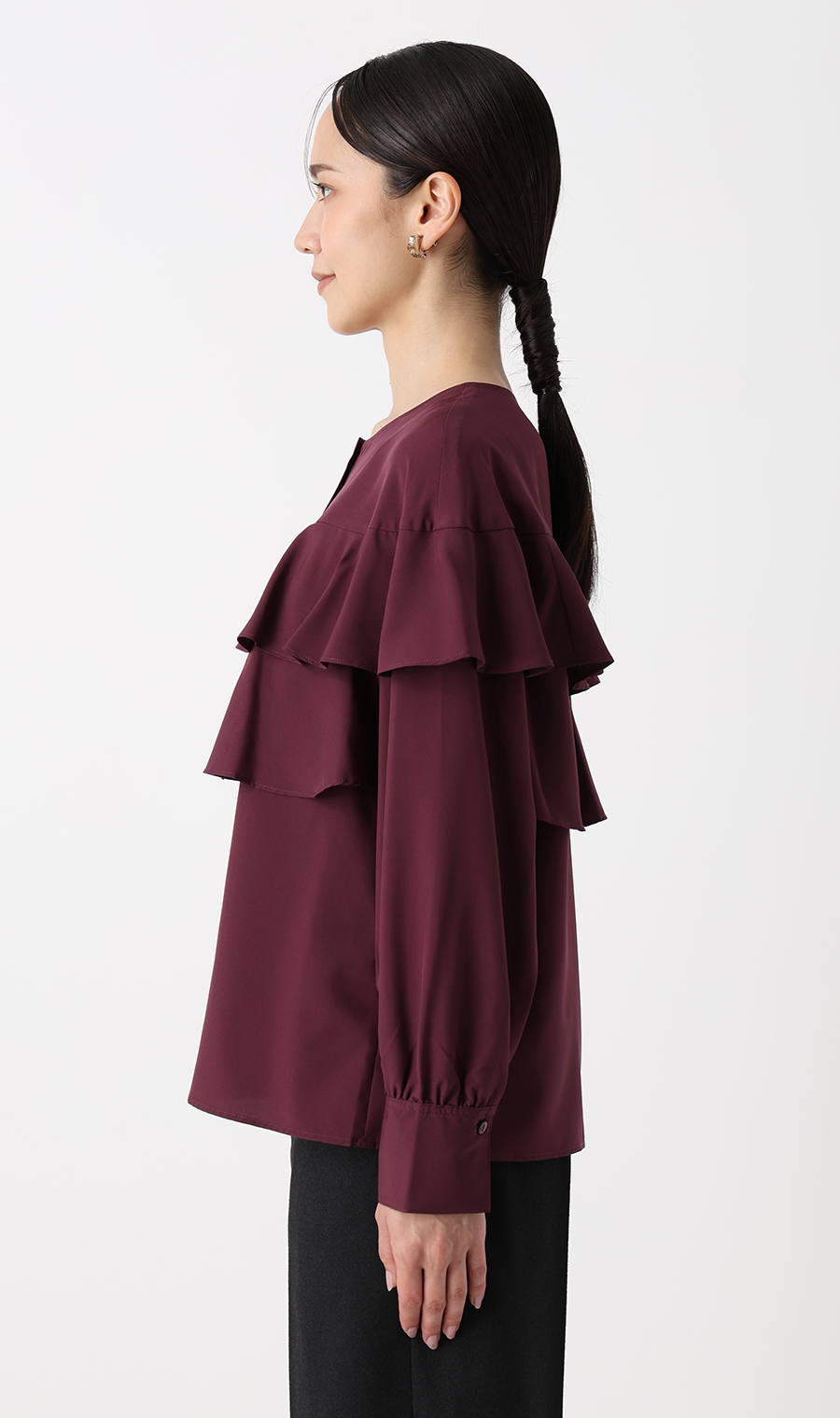 ラッフルティアードブラウス【長袖】 ワイン S