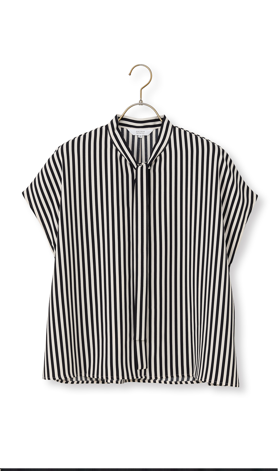 ストライプボウタイブラウス【半袖】 ブラック M