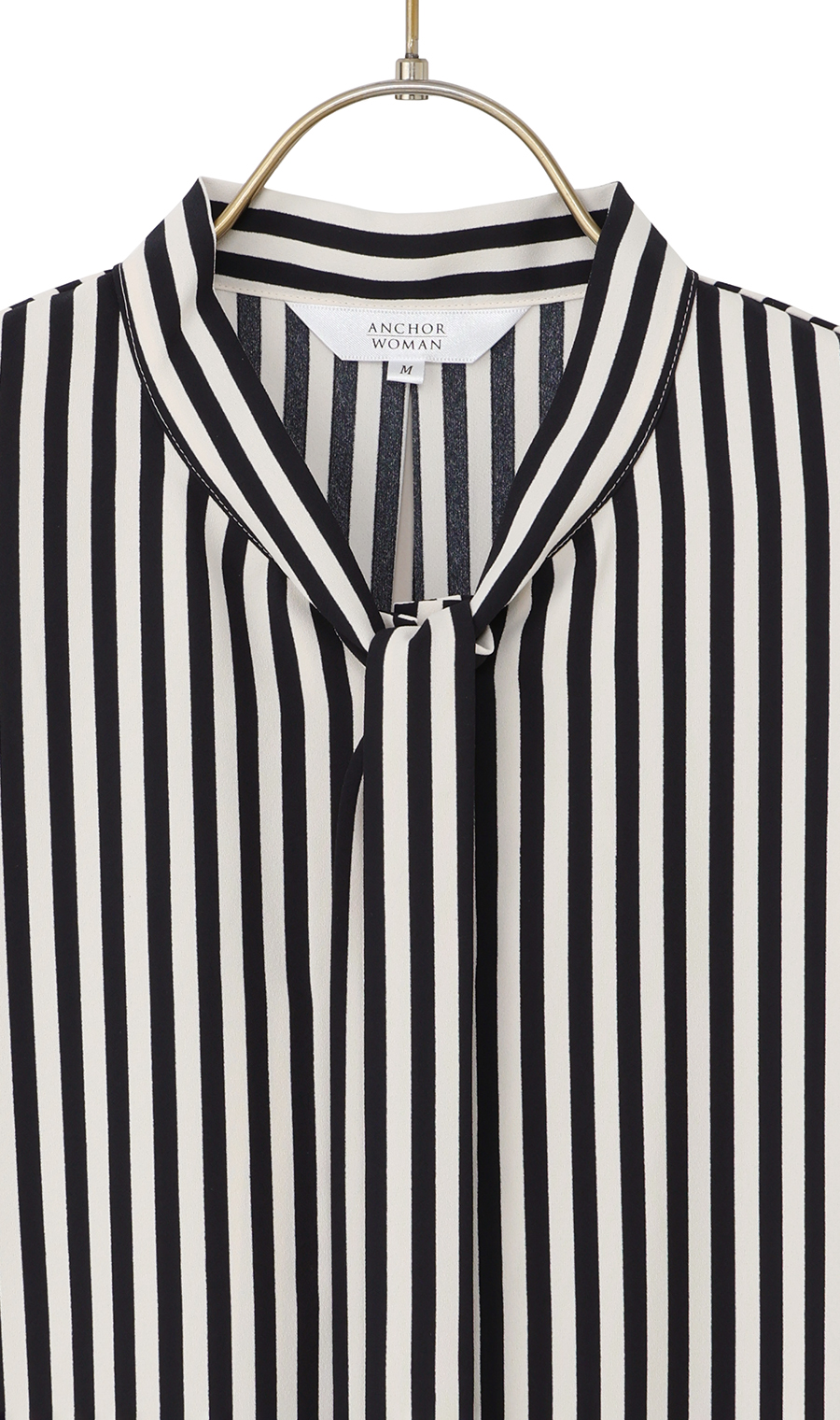 ストライプボウタイブラウス【半袖】 ブラック M