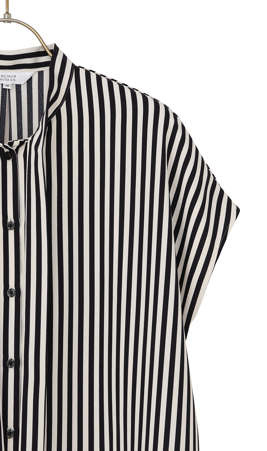 ストライプボウタイブラウス【半袖】 ブラック M