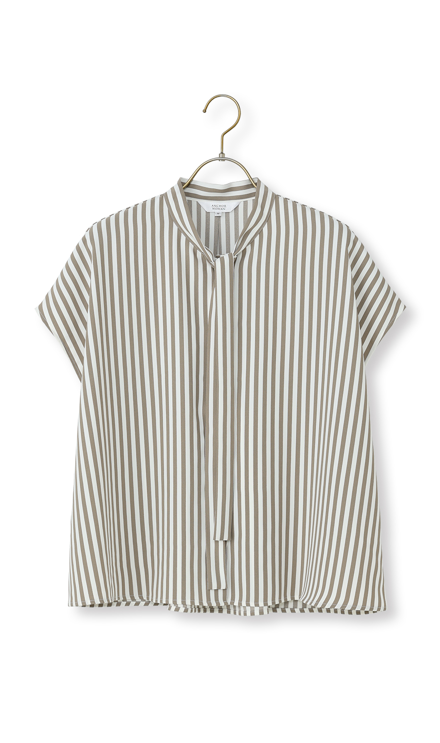 ストライプボウタイブラウス【半袖】 ベージュ M