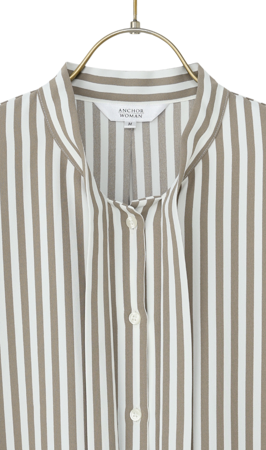 ストライプボウタイブラウス【半袖】 ベージュ M