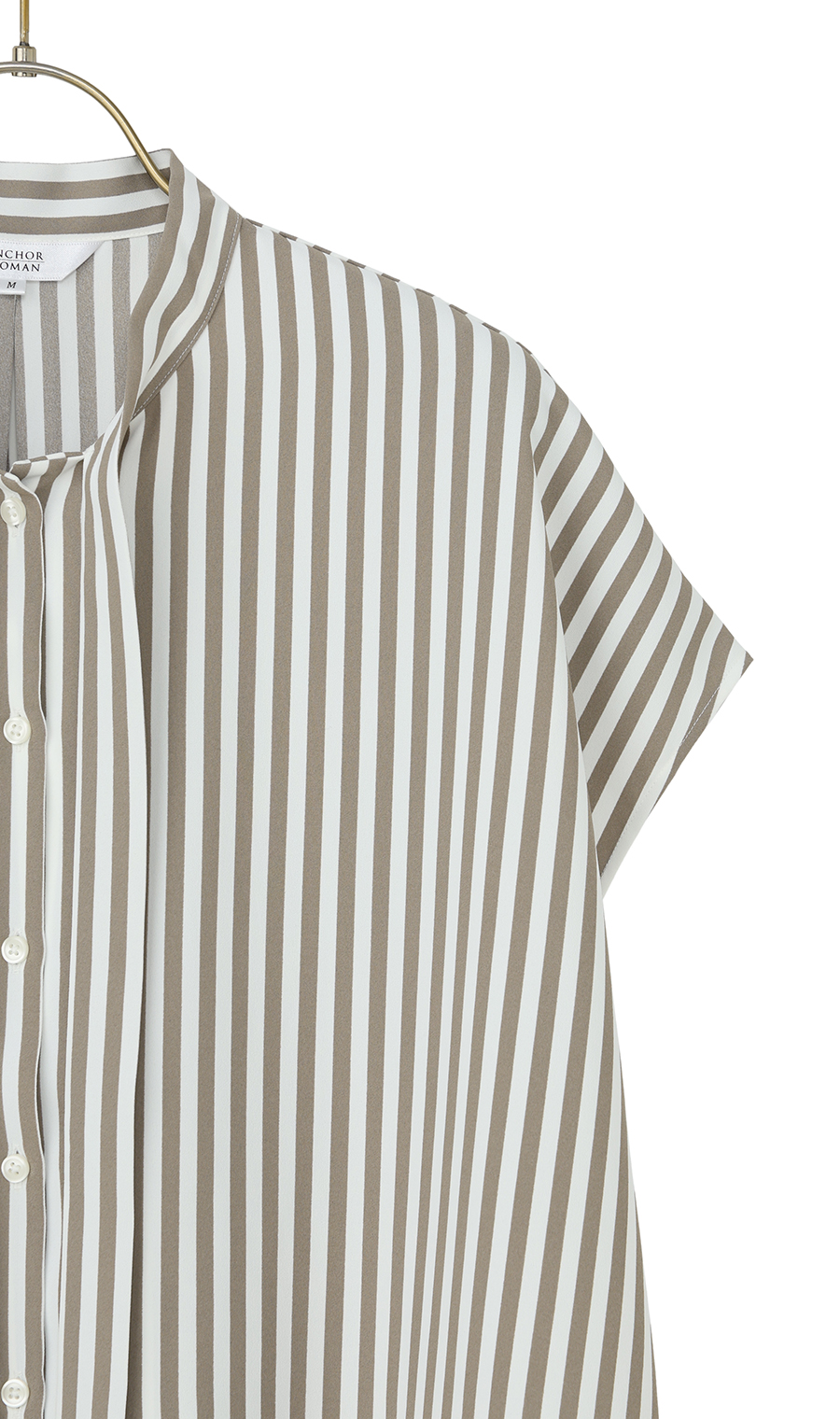 ストライプボウタイブラウス【半袖】 ベージュ M