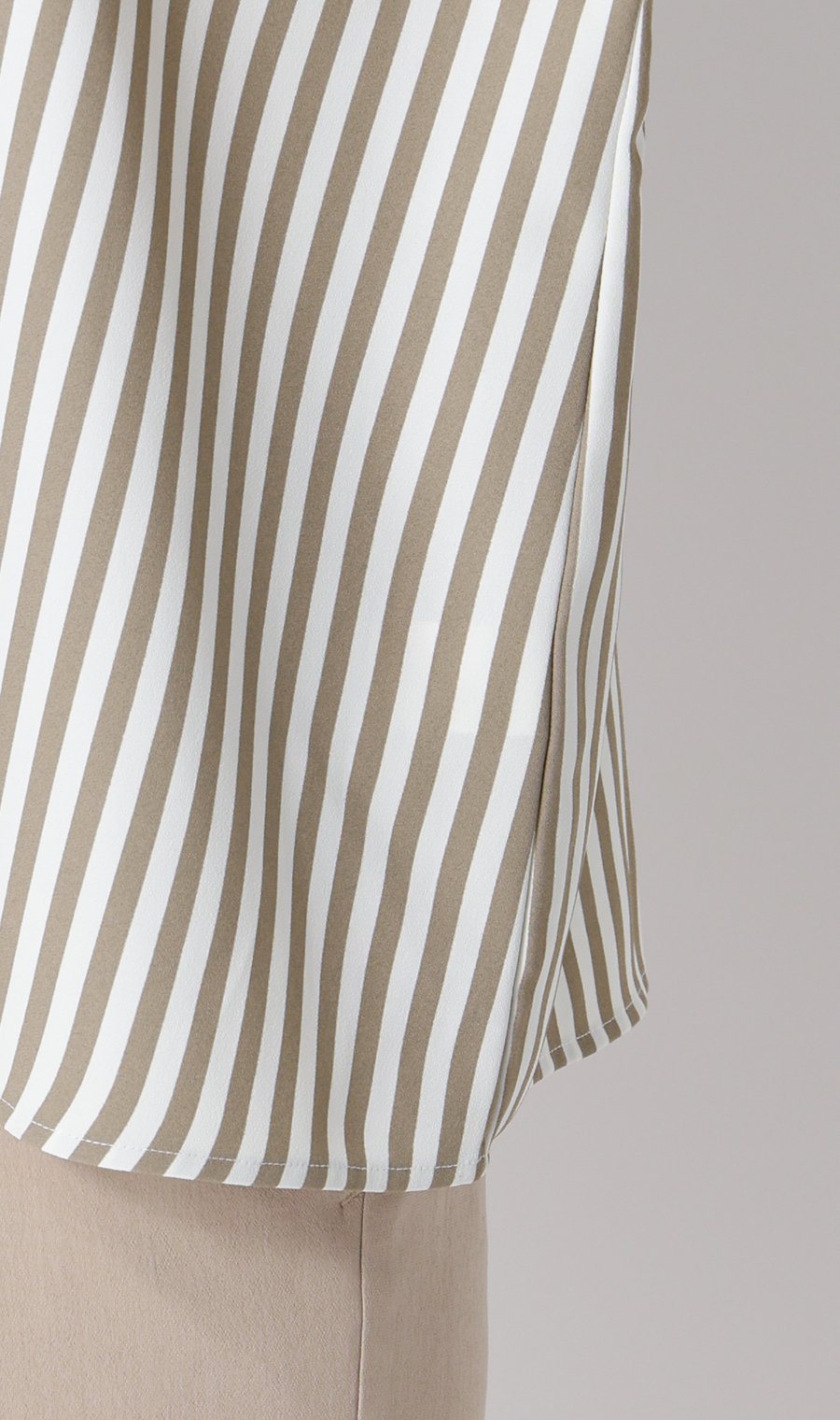 ストライプボウタイブラウス【涼】【半袖】 ベージュ M