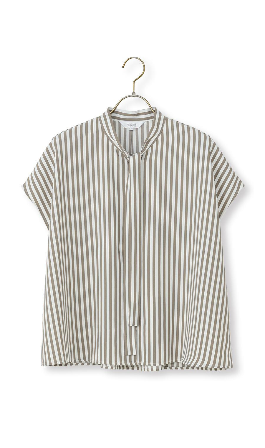 ストライプボウタイブラウス【涼】【半袖】 ベージュ M