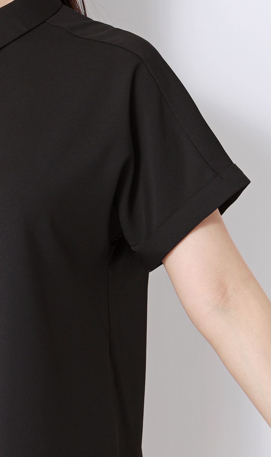 シャツカラーブラウス【半袖】 ブラック S