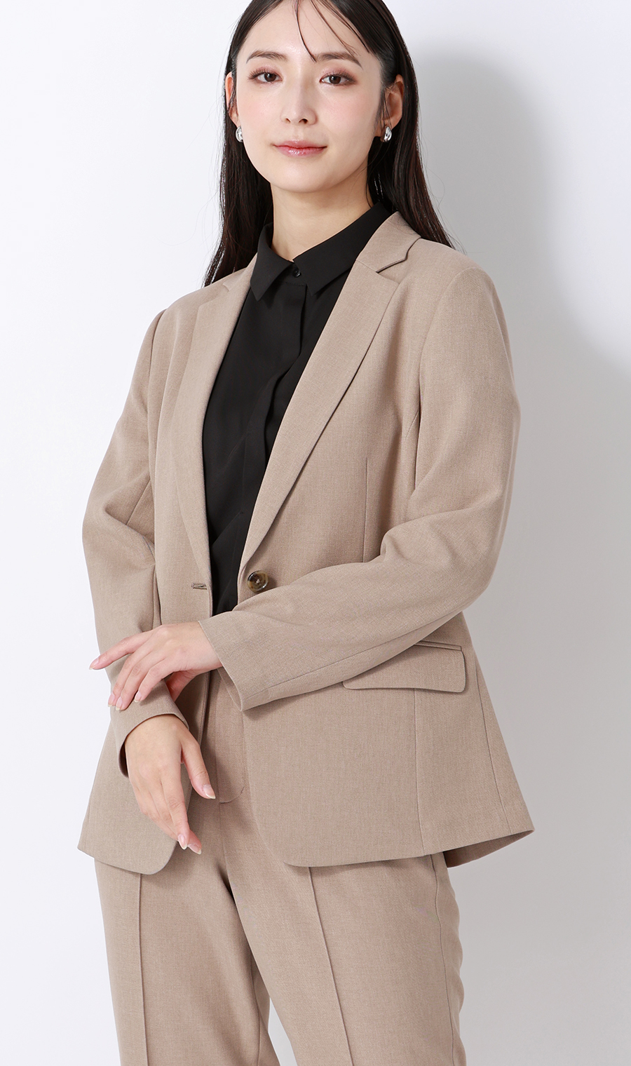 シャツカラーブラウス【半袖】 ブラック S