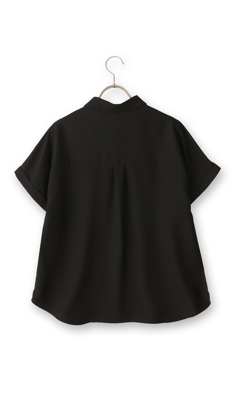 シャツカラーブラウス【半袖】 ブラック S