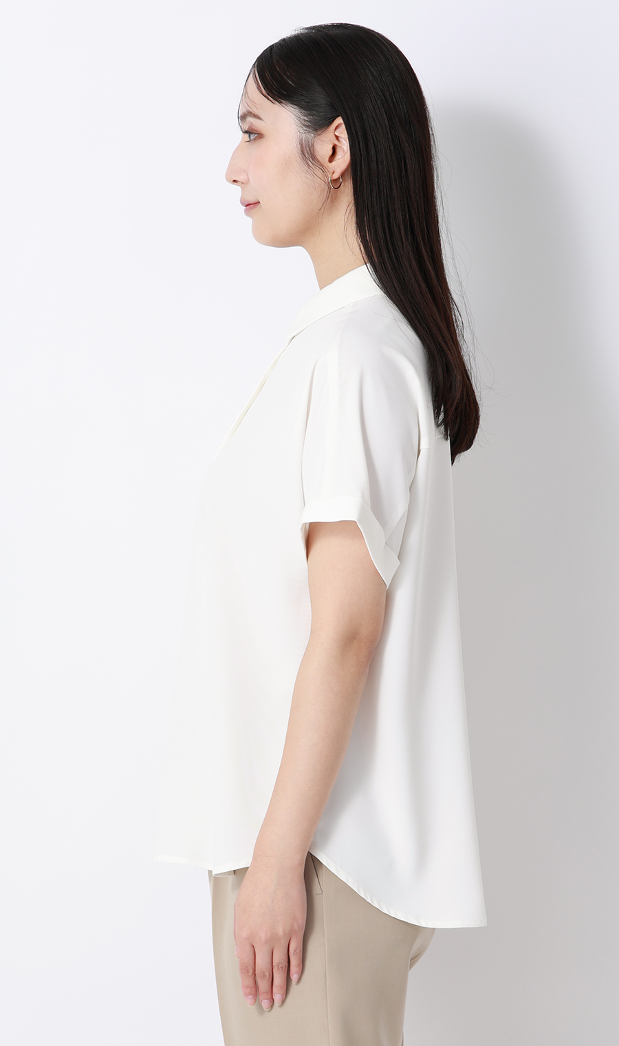 シャツカラーブラウス【半袖】 ホワイト S