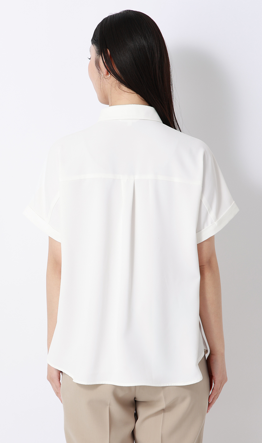 シャツカラーブラウス【半袖】 ホワイト S