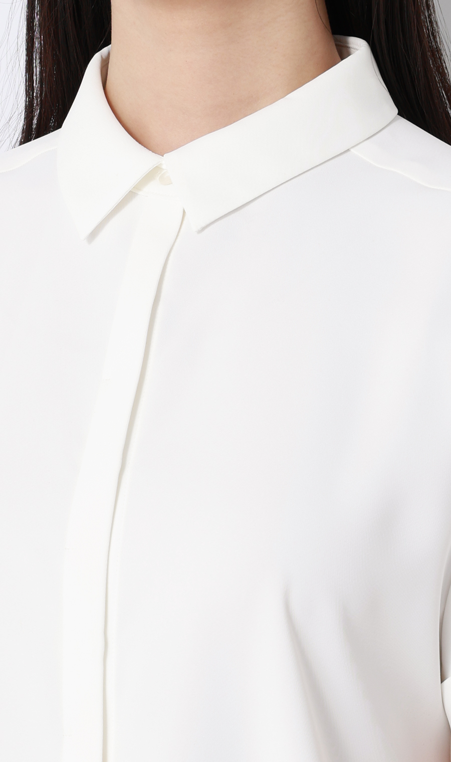 シャツカラーブラウス【半袖】 ホワイト S