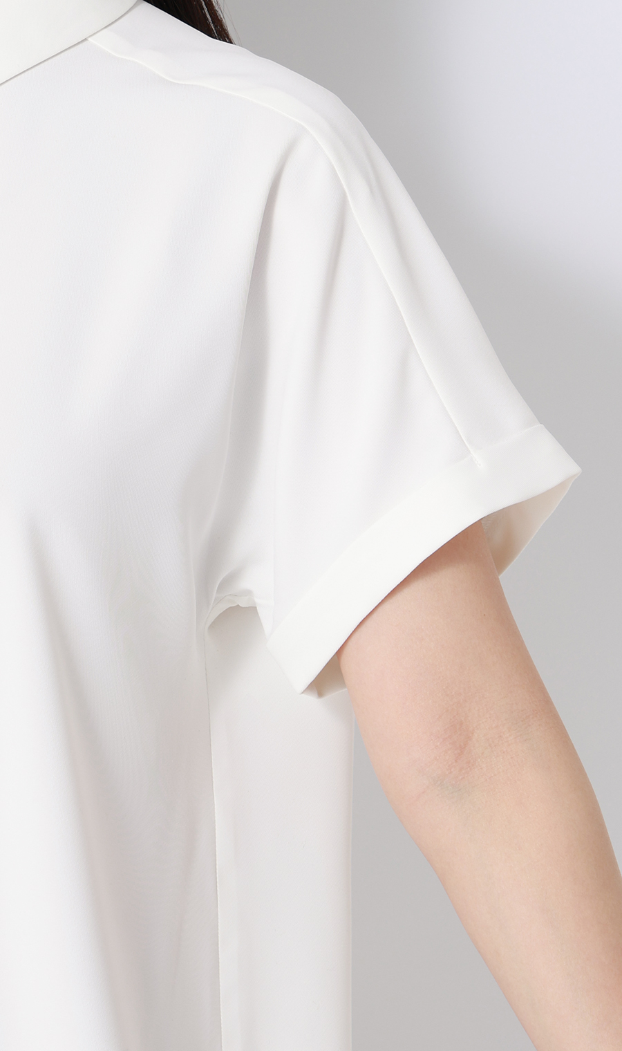 シャツカラーブラウス【半袖】 ホワイト S