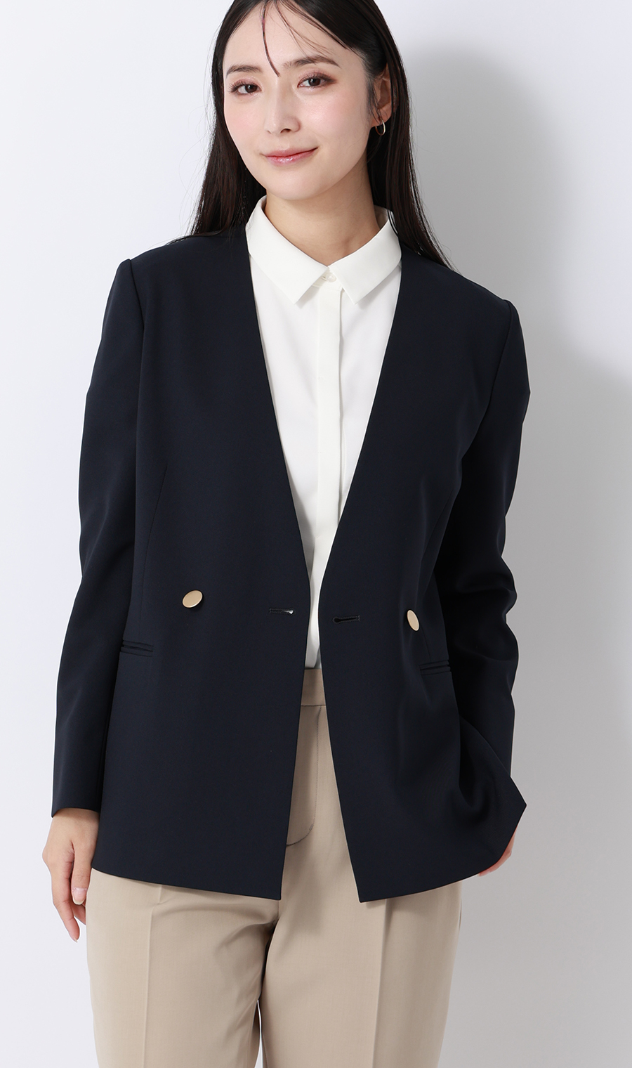 シャツカラーブラウス【半袖】 ホワイト S