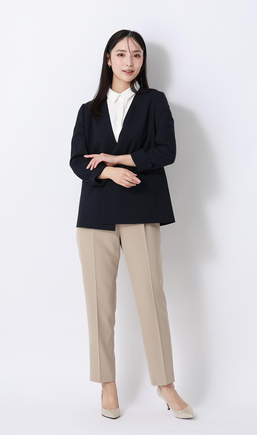 シャツカラーブラウス【半袖】 ホワイト S