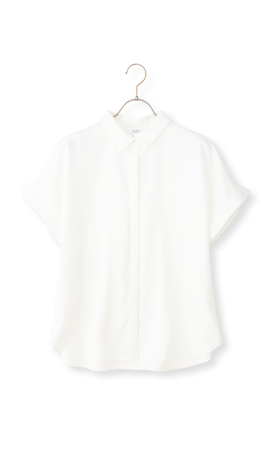 シャツカラーブラウス【半袖】 ホワイト S