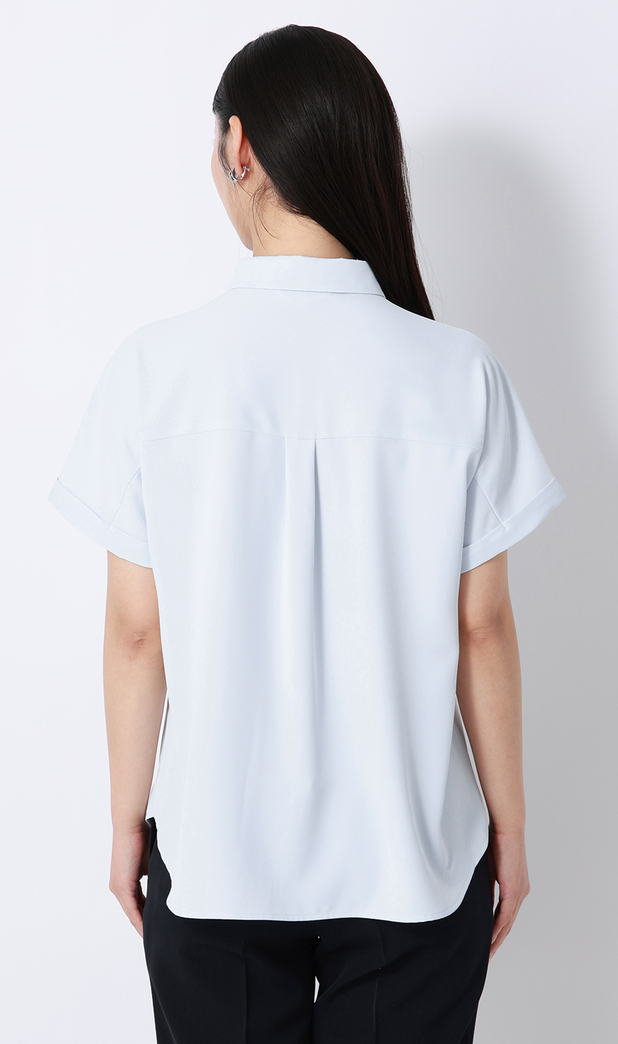 シャツカラーブラウス【半袖】 サックス S