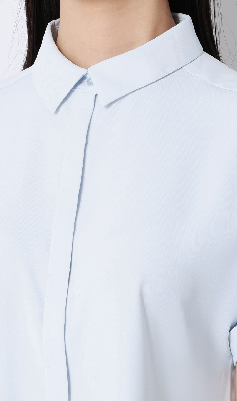 シャツカラーブラウス【半袖】 サックス S